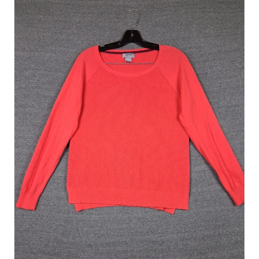 JCP Womens Sweater‎ Large Coral Pink Waffle Knit Wool Blend Pullover Academia